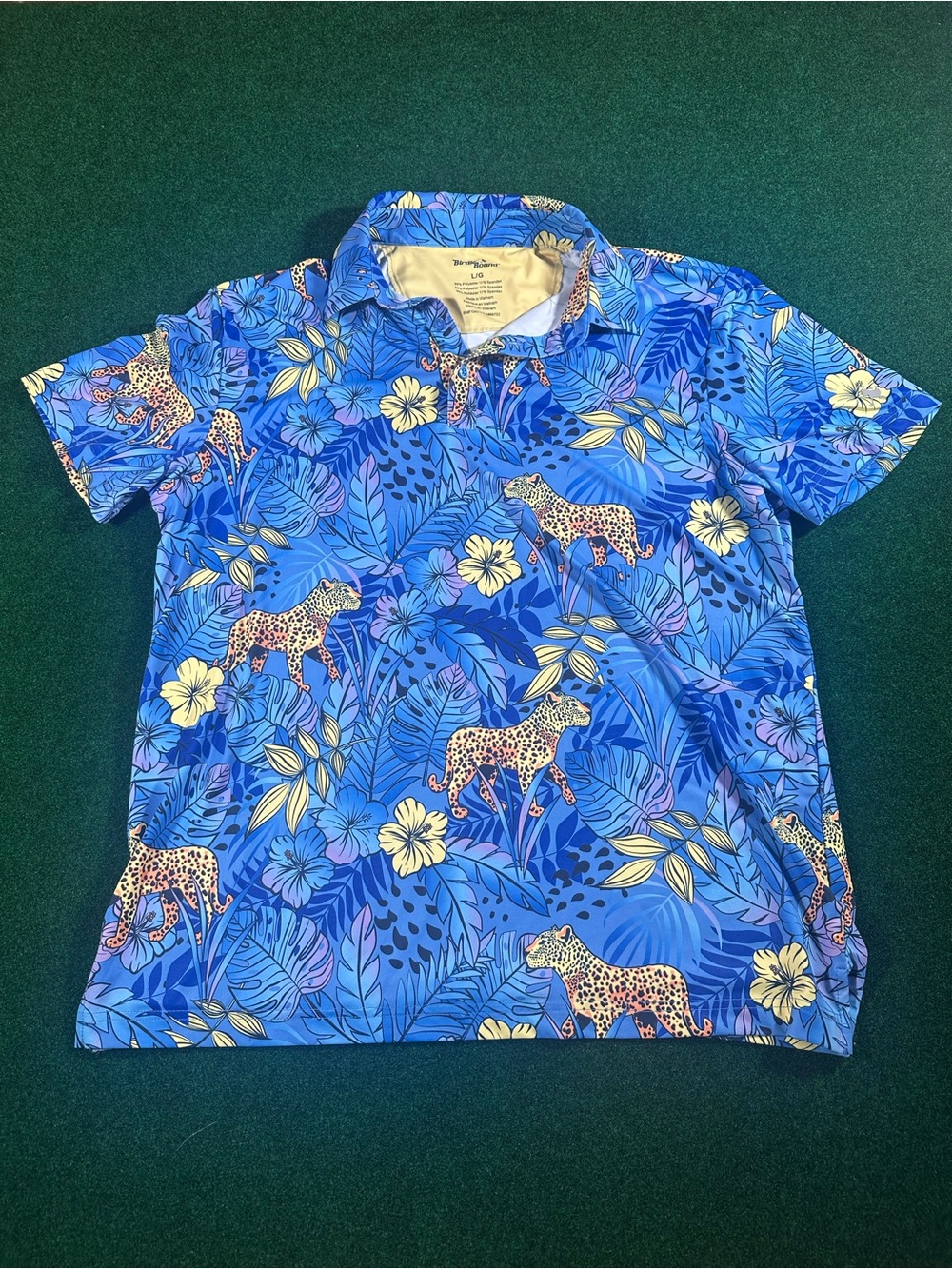 Men's Birdie Bound Blue Tropical Cheetah Print Short-Sleeve Shirt